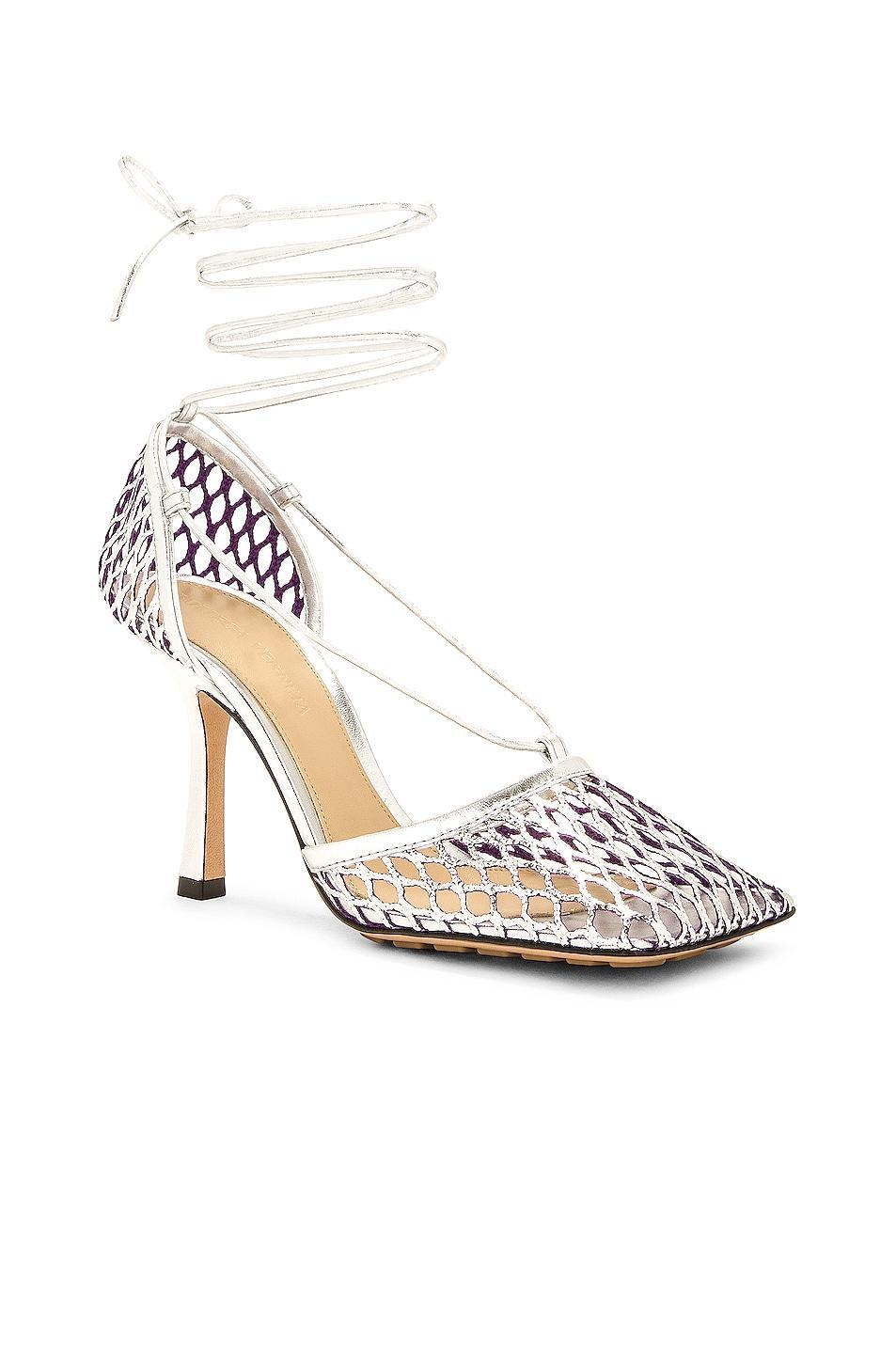 Bottega Veneta Stretch Lace Up Sandal in Metallic Silver Product Image