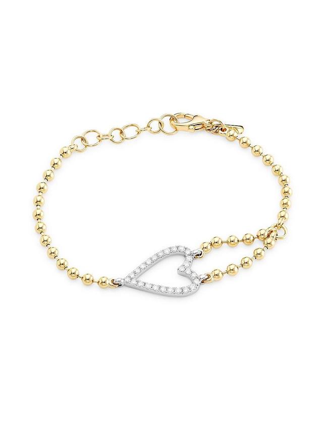 Womens Two-Tone 14K Gold & 0.56 TCW Natural Diamond Heart Bracelet Product Image