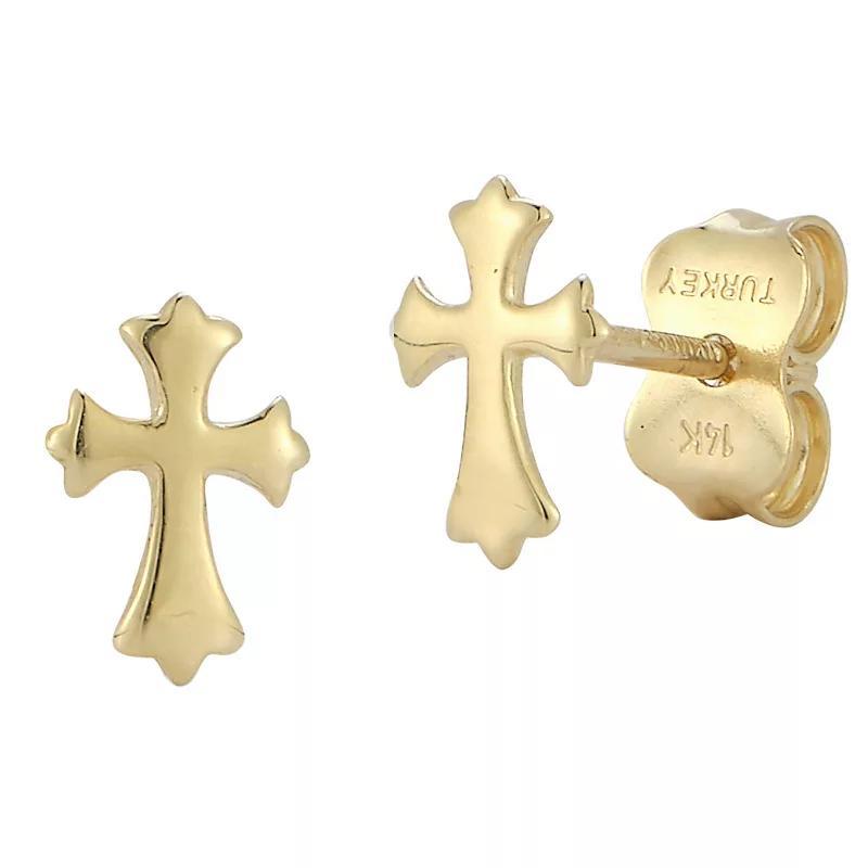 LUMINOR GOLD 14k Gold Cross Stud Earrings, Womens, Yellow Product Image