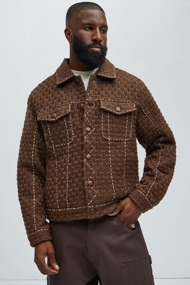 Beverly Tweed Contrasting Stitch Trucker Jacket - Brown Product Image