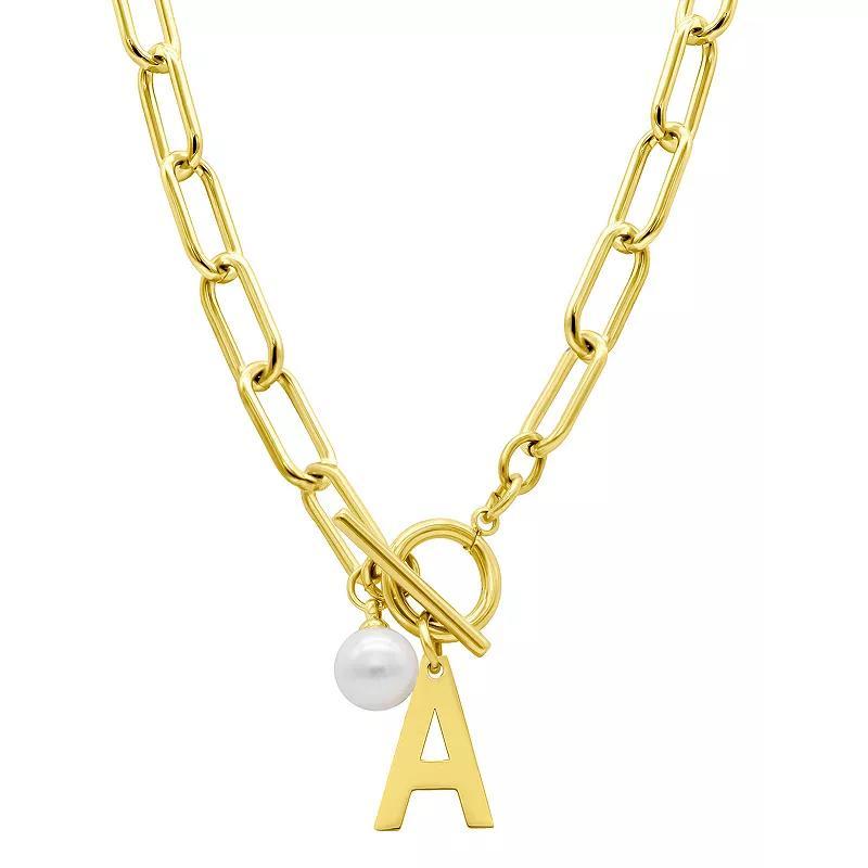 Adornia 14k Gold Plated Freshwater Cultured Pearl Initial Toggle Necklace, Womens White Product Image