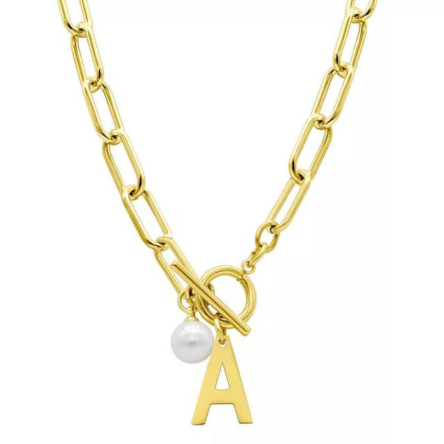 Adornia 14k Gold Plated Freshwater Cultured Pearl Initial Toggle Necklace, Womens Product Image