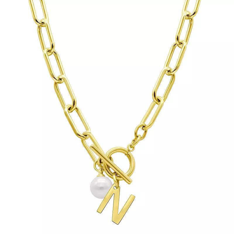 Adornia 14k Gold Plated Freshwater Cultured Pearl Initial Toggle Necklace, Womens Product Image