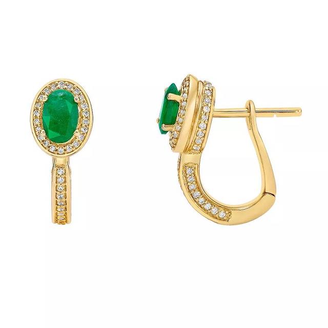 Gemminded 10k Gold Emerald & 3/8 Carat T.W. Diamond U-Hoop Earrings, Womens Product Image