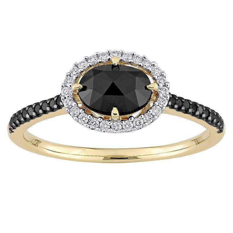 Stella Grace 14k Gold 1 1/5 Carat T.W. Black & White Diamond Halo Engagement Ring, Womens Product Image