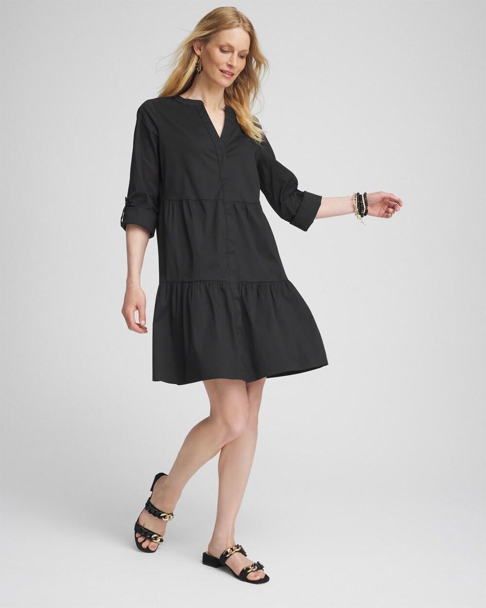 Women's Poplin Roll Tab Sleeve Dress Product Image