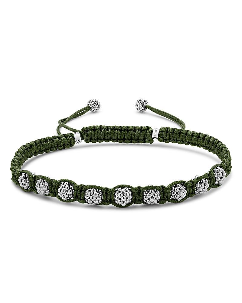 Lagos Mens Sterling Silver Anthem Caviar Bead Green Macrame Bracelet - Exclusive Product Image