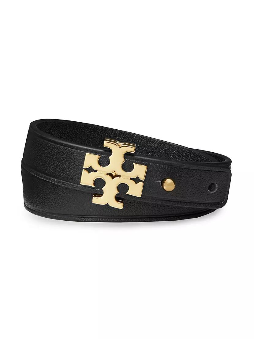 Eleanor Leather & 18K-Gold-Plated Logo Double-Wrap Bracelet Product Image