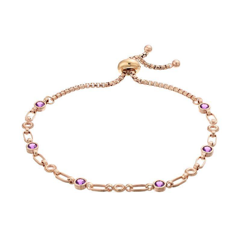 Kristen Kesho Sterling Silver Lab-Created Amethyst & Circle Link Adjustable Bolo Bracelet, Womens Pink Tone Product Image