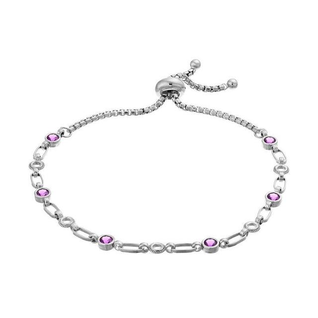 Kristen Kesho Sterling Silver Lab-Created Amethyst & Circle Link Adjustable Bolo Bracelet, Womens Product Image