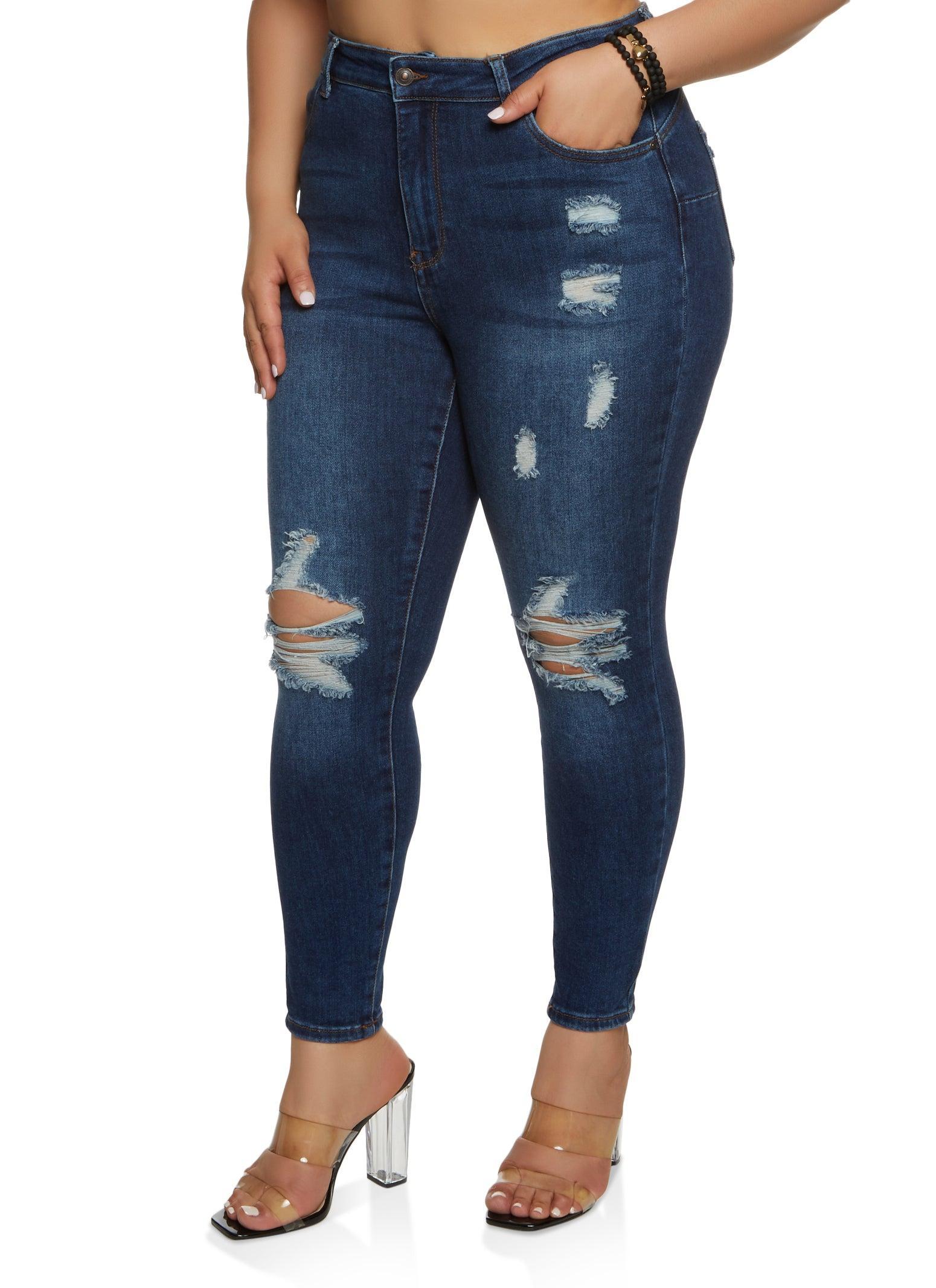 Womens Plus Size WAX Distressed High Waisted Skinny Jeans Product Image