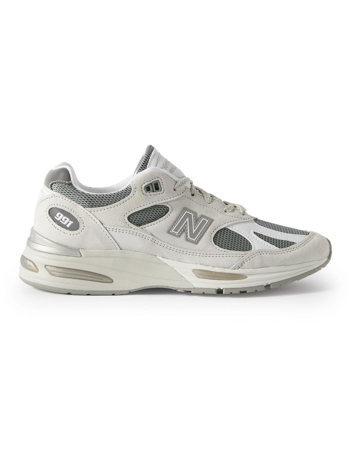 NEW BALANCE Logo-embroidered Mesh And Faux Leather-trimmed Suede Sneakers In Gray Product Image