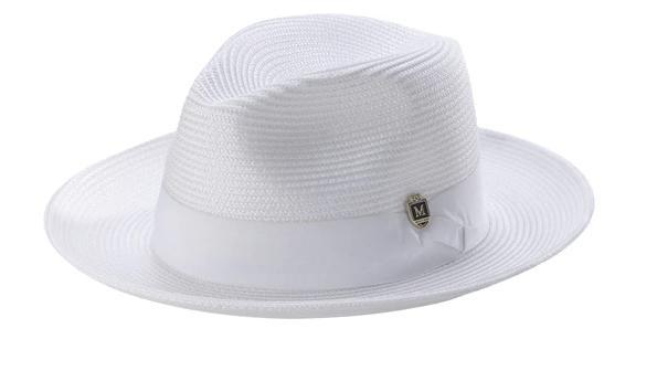 White Braided Wide Brim Pinch Fedora Matching Grosgrain Ribbon Product Image