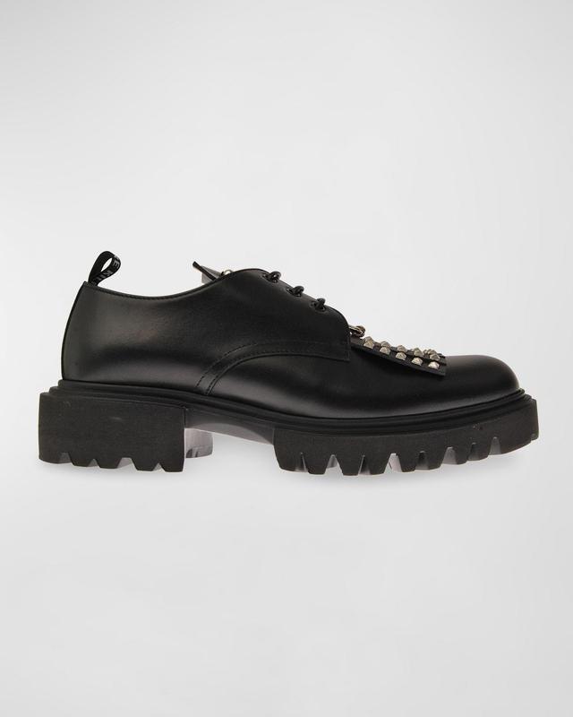 John Richmond Men's Studded Lug Sole Derby Shoes - Size: 43 EU (10D US) - BLACK Product Image