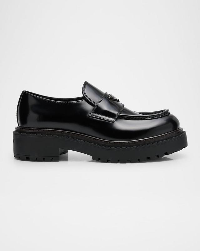 Mens Brushed Leather Lug-Sole Loafers Product Image