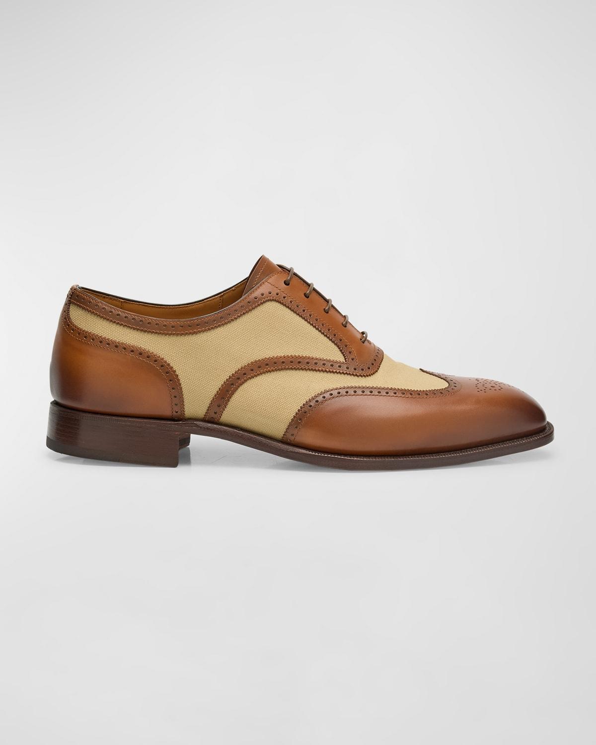 Mens Devon Canvas and Calfskin Wingtip Brogue Oxfords Product Image