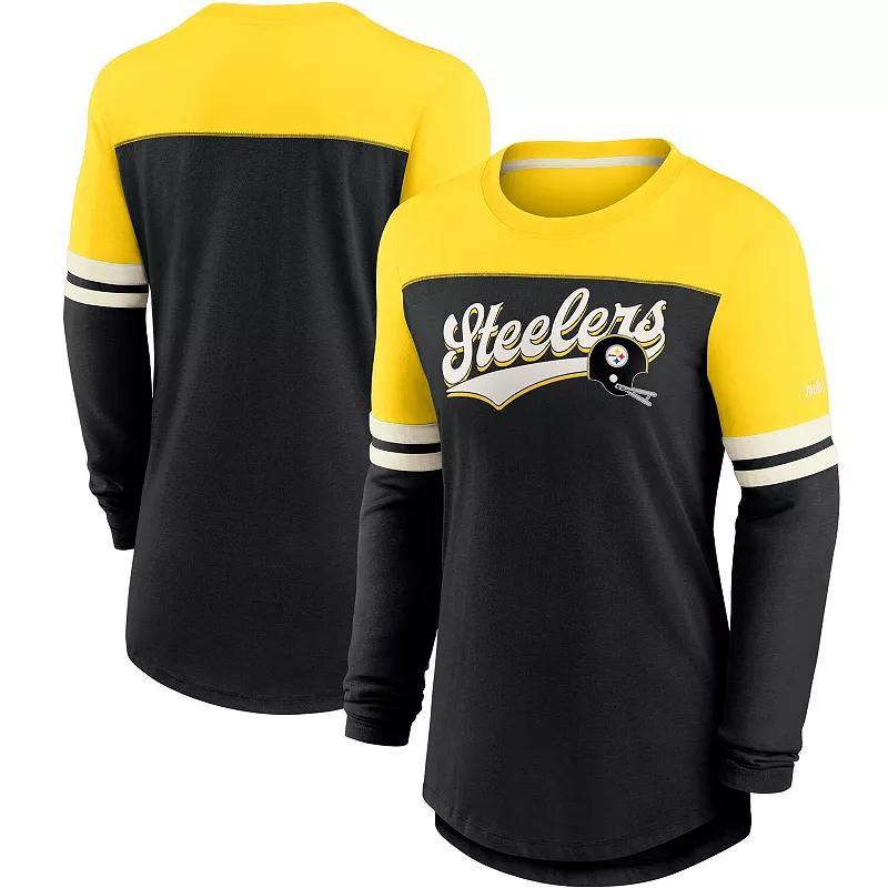 Nike Womens Pittsburgh Steelers Retro Script Performance Tri-Blend Long Sleeve T-Shirt Product Image