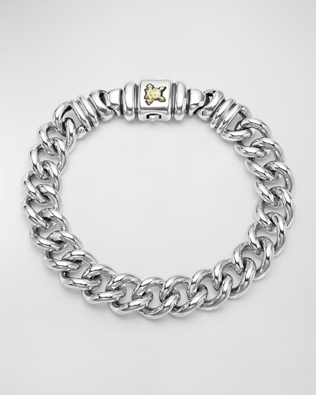 Men's Sterling Silver and 18K Gold Anthem Curb Krunch Crest Chain Bracelet, Size 8 Product Image