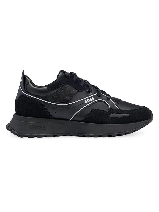 Mens Mixed-Material Lace-Up Trainers with Leather Facings Product Image