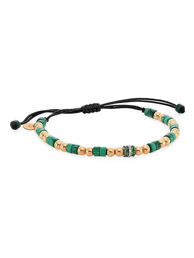 Mens Smart Casual 18K Rose Gold & Multi-Gemstone Beaded Rope Bracelet Product Image