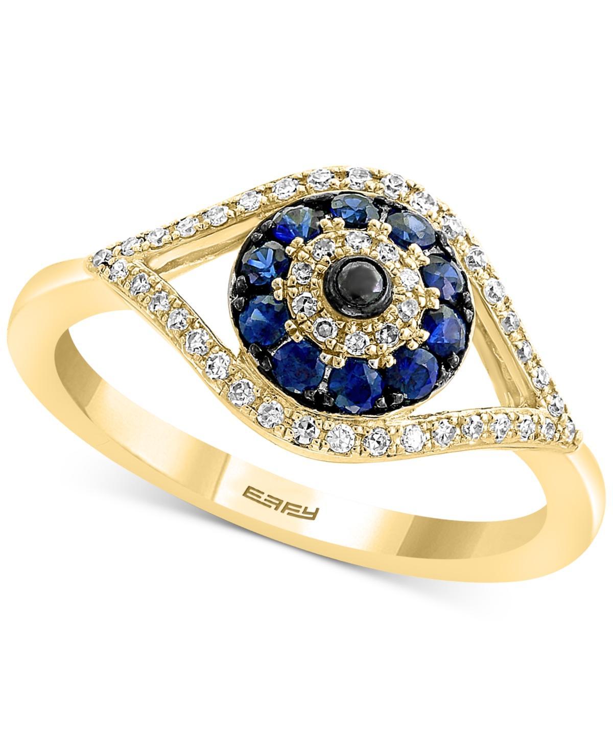 Effy Womens Royale Bleu Sapphire, Diamond and 14K White Gold Evil Eye Ring Product Image