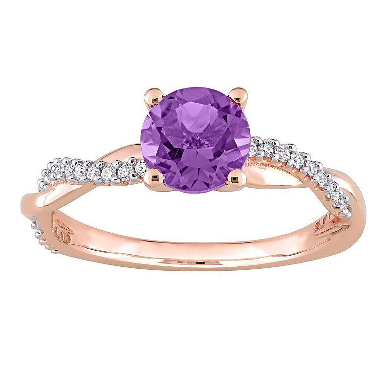 Stella Grace 14k Rose Gold Amethyst & 1/6 Carat T.W. Diamond Crossover Engagement Ring, Womens Purple Product Image