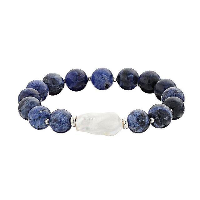 Aleure Precioso 10 mm Bead & Freshwater Pearl Stretch Bracelet, Womens Sterling Sodalite Product Image