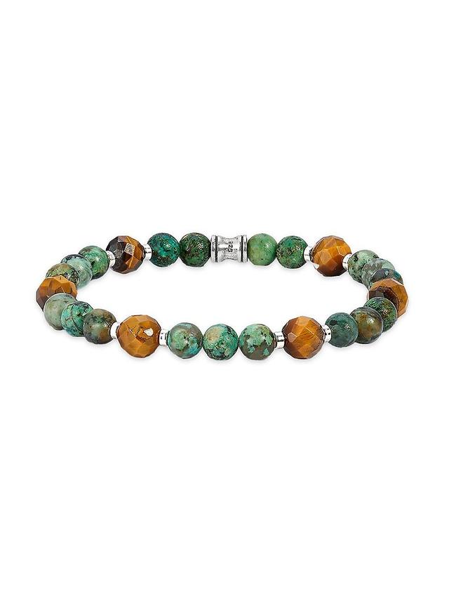 Mens Dakota Turquoise, Tiger Eye, & Sterling Silver Stretch Bracelet Product Image