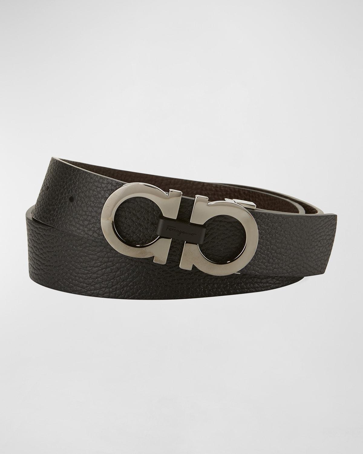 Men's Reversible Leather Double-Gancio Belt Product Image