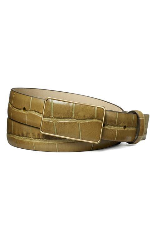 Womens Crocodile-Embossed Leather Plate Belt Product Image