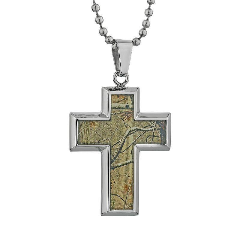 Belk & Co Men's Stainless Steel Camouflage Cross Pendant, Brown Product Image