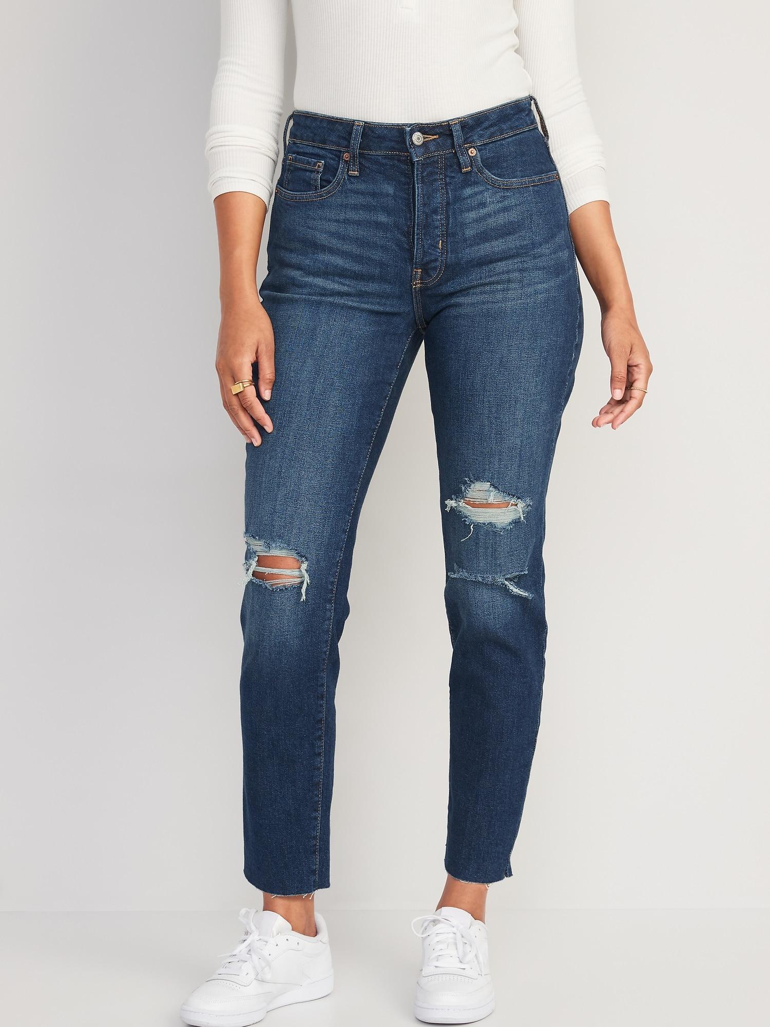 High-Waisted Button-Fly O.G. Straight Ripped Cut-Off Jeans product image