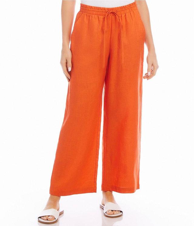 Karen Kane Solid Linen Elastic Drawstring Waist Side Pocket Wide Leg Pull-On Pants Product Image