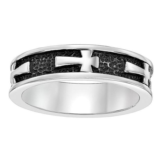 Mens LYNX Black Ion-Plated Stainless Steel Cross Ring Two Tone Product Image