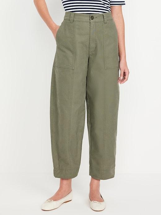 High-Waisted Canvas Barrel Ankle Pants product image