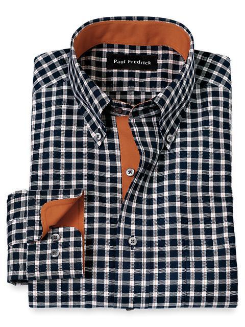 Non-Iron Cotton Check Dress Shirt With Contrast Trim - Black/rust Product Image