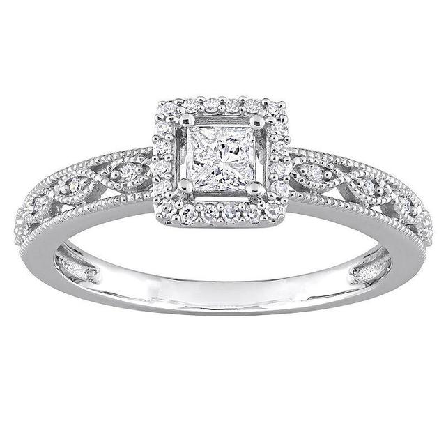 Stella Grace 10k White Gold 3/8 Carat T.W. Diamond Square Halo Engagement Ring, Womens Product Image