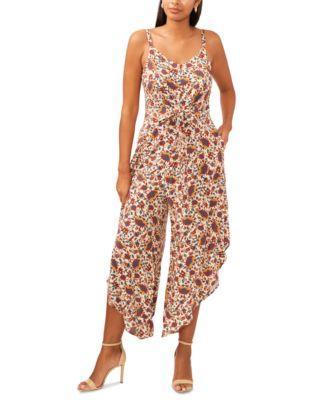 1.state Womens Printed Tie Front Sleeveless Cropped Jumpsuit Product Image