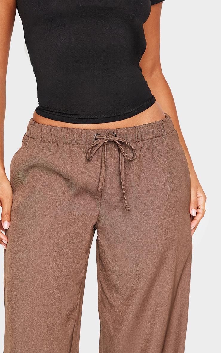 Petite Chocolate Premium Woven Drawstring Waistband Low Rise Pants Product Image