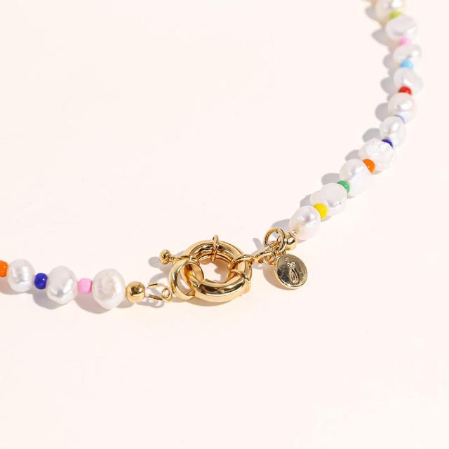 Joey Baby 18K Gold Plated Freshwater Pearls with Colored Glass Beads - Amber Necklace 17 For Women Product Image