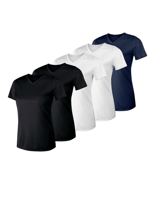 Hanes Sport Cool DRI Womens Performance V-Neck T-Shirt, 5-Pack Black/Black/White/White/Navy L Product Image