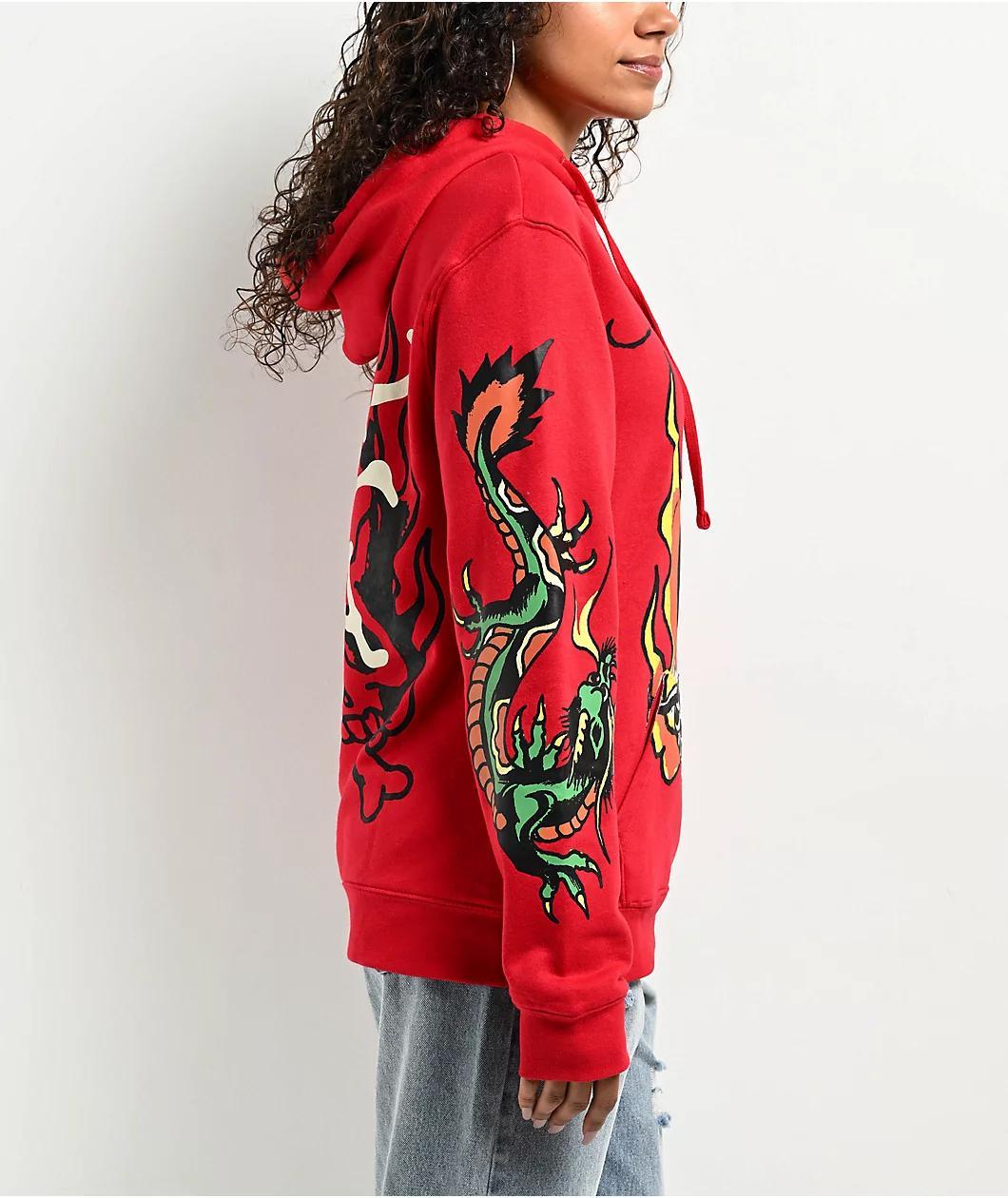 Ed Hardy Flame Cobra Red Hoodie Product Image