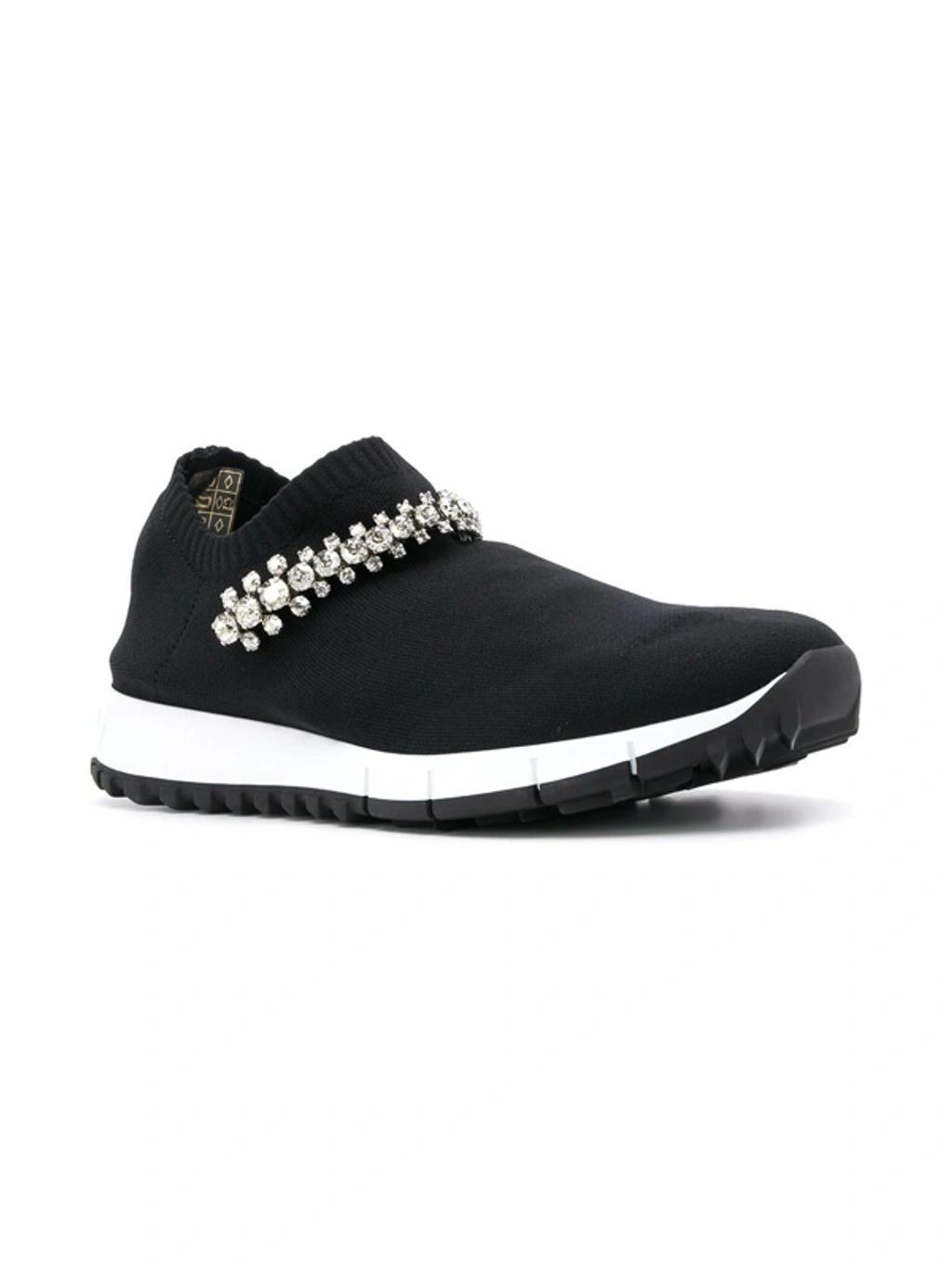 Black Crystal And Pearl Verona Sneakers In Black White Product Image