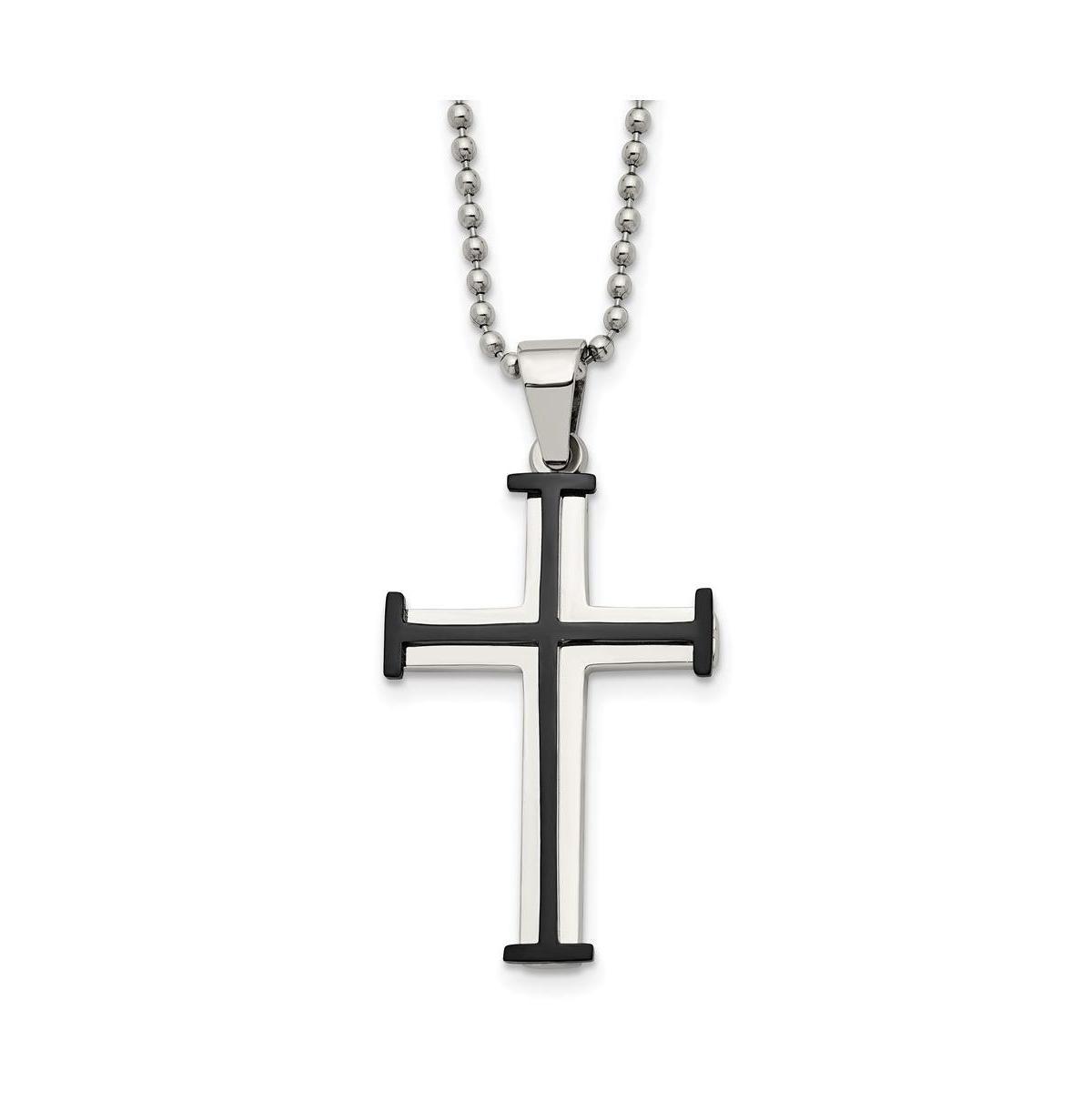 Chisel Polished Black Ip-plated Cross Pendant on a Ball Chain Necklace Product Image