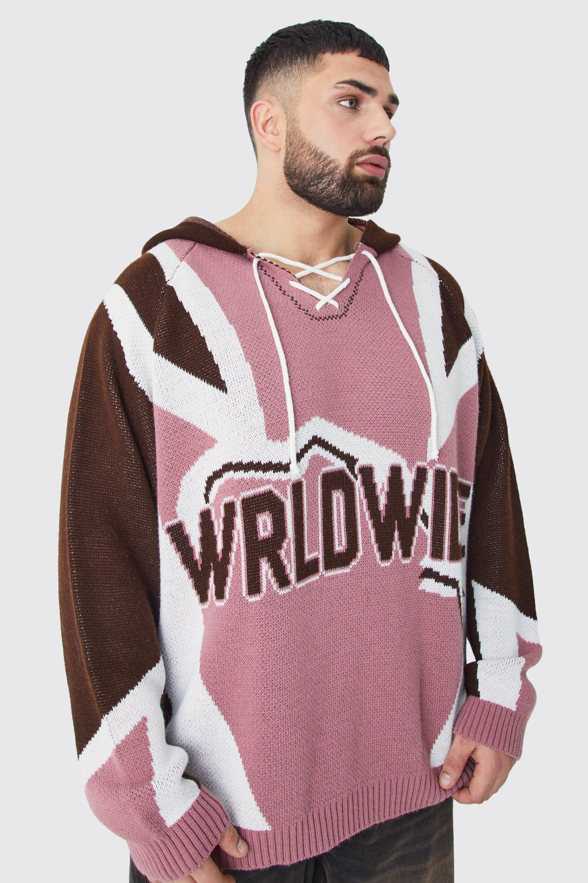 Plus Oversized Lace Up Hockey Sweater With Hood | boohooMAN USA Product Image