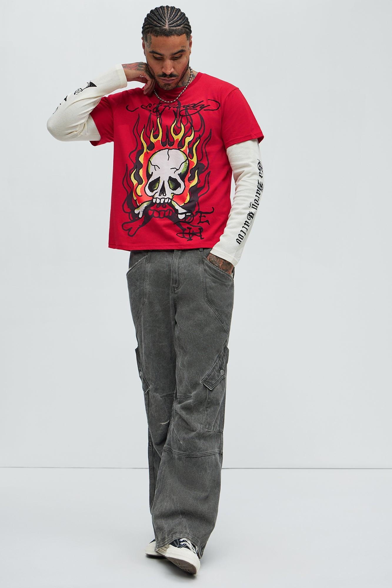 Ed Hardy Flame Skull Thermal Long Sleeve - Red/combo Product Image