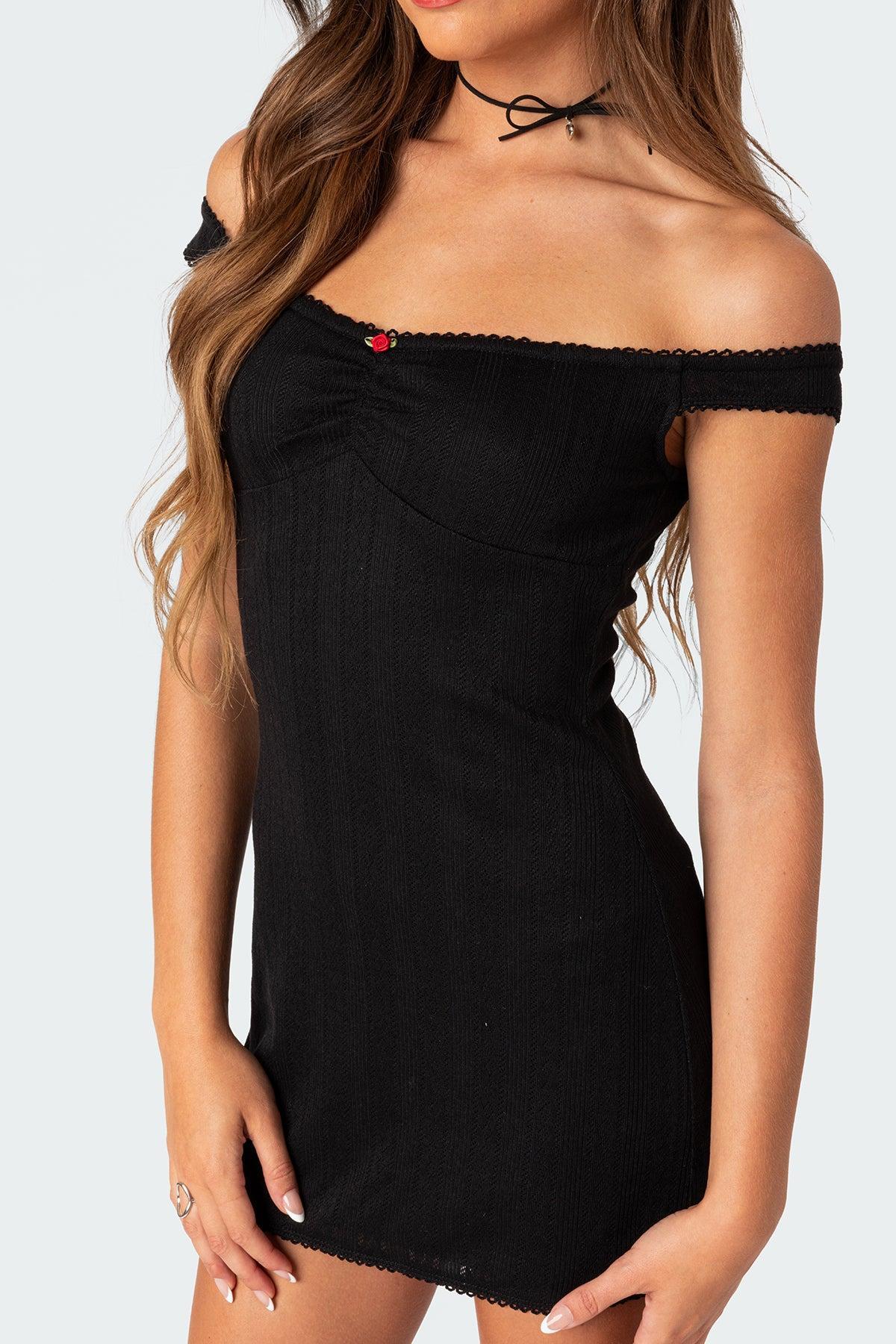 Patrice Off Shoulder Pointelle Mini Dress Product Image