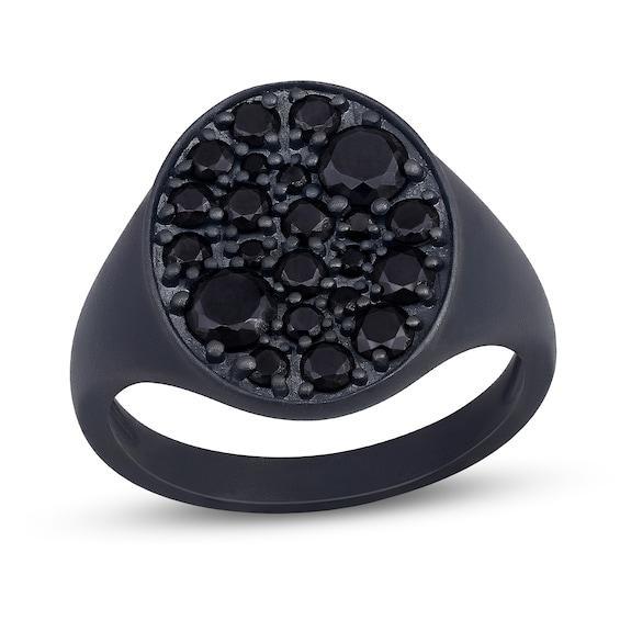 Men's 1-3/4 CT. T.w. Black Diamond Oval-Top Ring in Oxidized Black Sterling Silver Product Image