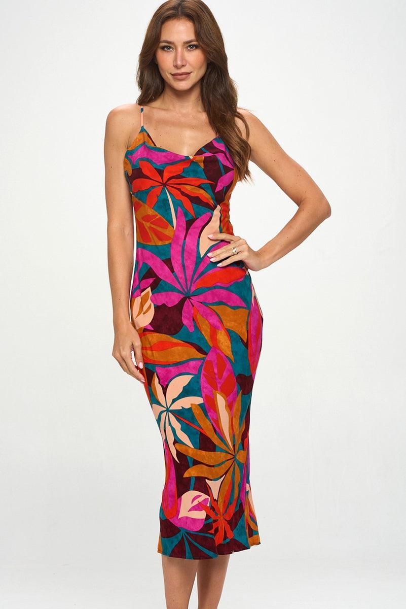 Tropical Cowl Neck Midi Slip Dress Product Image