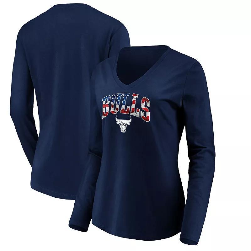 Womens Chicago Bulls Banner Wave V-Neck Long Sleeve T-Shirt Blue Product Image